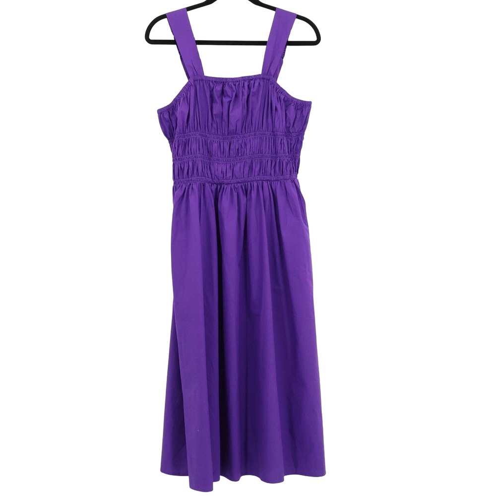 The Drop Lu Wide Strap Smocked Midi Dress Womens L Purple Milkmaid Cottage NWOT